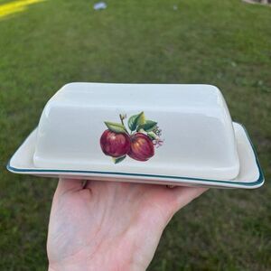 Casuals Ceramic Covered Butter Dish w/ Lid, White Fruit Pattern